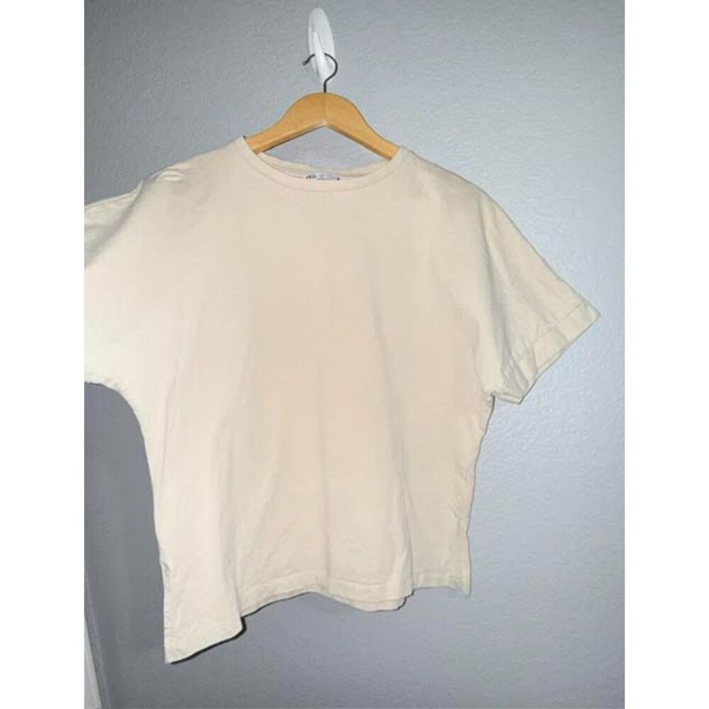 ZARA Women's Oatmeal Tee Small Oversized Granola Minimalist Neutral Cozy